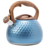 LZYANG Whistle Kettle Stove top Kettle Coffee Teapot Stainless Steel Kettle with Heat-Resistant Wood Grain Handle Suitable for Gas Stove Induction Cooker Durable 2.8L (Blue)