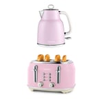 Salter Retro Kettle & Toaster Set 1.7L Fast Boil 4-Slice Wide Slots Pink