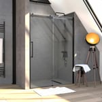 Paroi porte de douche 140x200cm type industriel coulissante noir mat - verre trempe 8mm