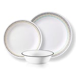 Corelle Dinnerware Set (12pc Set, Paloma)-Dinner Set for 4 | Includes 4 x: Dinner Plates, Side Plates & Bowls | 80% Recycled Glass | 3 X More Durable, Half the Space & Weight of Traditional Ceramic