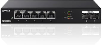 Switch 2,5 Gigabit, commutateur Ethernet 5 Ports 2,5G, 2 Ports SFP+ 10 Gbit/s, commutateur LAN Ethernet 2,5 Gigabit Non géré, Plug and Play, boîtier métallique, Noir (TEM2007X)