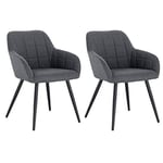 WOLTU Lot de 2 Chaises de Salle à Manger avec accoudoirs, Chaise de Salon Structure en métal et Assise en Lin,Gris Foncé BH107dgr-2