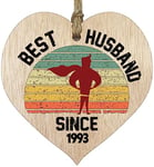 31st Wedding Anniversary Wooden Heart Plaque - Best Husband Since 1993 - Light Wood Sign Keepsake, Celebrate Anniversary Wife Husband Partner, Thirty-First Anniversary Plaque with Quotes Gifts