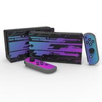 eXtremeRate Full Set Faceplate Skin Decals Stickers and 2 Pcs Screen Protector for Nintendo Switch/for NS Console & joy con Controller & Dock Protection Kit - Neon Cyber