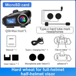 Motorcykel Intercom Hjälm Headset BT5.3 500M intercomunicador Moto FM Radio Musikdelning LCD Display Hörlurar För 2 Förare Q58-Max 1Pcs Hard Mic