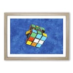 Big Box Art The Rubik Cube Painting Framed Wall Art Picture Print Ready to Hang, Oak A2 (62 x 45 cm)