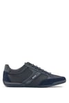 BOSS Mens Saturn Lowp Mixed-Material Trainers with Suede and Faux Leather Size 8 Dark Blue