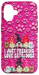 Coque pour iPhone 16 Pink Paw Print Gnome Pattern For Women Cat And Dog Lover