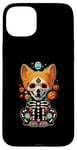 Coque pour iPhone 15 Plus Os de corgi mexicain Sugar Skull, Halloween, jour de la mort d'un chien