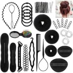 Hårstylingtillbehör, 28 st Hårstylingtillbehör Kit Mode Elastics Clip Frisör Boudin Roller Curlers Magic Bun Clip Braid Twist Hår