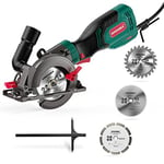 HYCHIKA Circular Saw, 750W 3500RPM Mini Circular Saw with 3 Blades(115 and 125mm), Scale Ruler, Cutting Depth 48mm(90°), 32mm(45°), Compact Circular Saw for Plastic, Tile and Soft Metal