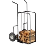 Relaxdays - Chariot à bois de cheminée xl en métal, avec 2 grosses roues, jusqu'à 200kg, transport de bois, noir