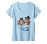 Womens Stan Laurel & Oliver Hardy Comedy Duo Painted Portrait V-Neck T-Shirt