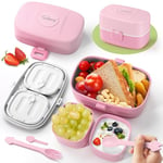 TUSEASY Bento Lunch Box Enfant - Anti-Fuite Boîte Repas avec Compartiment pour École - Boite à Gouter Enfant avec Couverts - Sans BPA et Micro-Ondable - Lavable au lave-vaisselle - 860 ml - Rose