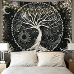 Arbre de Vie Tapisserie Lune et Soleil Noir Tenture Murale Tapisserie Psychédélique Mandala Étoilé Tapisserie Murale Hippie Mur Art Décor pour