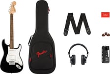 Squier by Fender Affinity Series™ Stratocaster® Electric Guitar & Mustang™ Micro Pack in Black. Includes Gig Bag, Strap, Headphones, Picks & a Free 3-Month Subscription to Fender Play