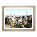 Parc Guell Gaudi In Barcelona Spain In Abstract Modern Art Framed Wall Art Print, Ready to Hang Picture for Living Room Bedroom Home Office Décor, Oak A4 (34 x 25 cm)