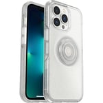 OtterBox iPhone 13 Pro Otter + Pop Symmetry Series Clear Case - STARDUST (Clear/Glitter), integrated PopSockets PopGrip, slim, pocket-friendly, raised edges protect camera & screen