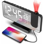 Réveil à projection, réveil numérique avec projection, radio-réveil avec connexion usb, grand écran led, Snooze double alarme, luminosité de la