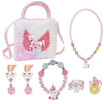 OSDUE Sac Licorne Jouet Bijoux Enfants Fille, Bijoux Enfants Petites Filles Sacs à Main en Peluche Collier Bracelet Boucles d'oreilles Bagues kit Bijoux, Cadeau Fille 2 3 4 5 6 10 Ans-Poney licorne