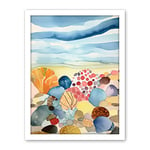 Artery8 Seaside Beachcombing Colourful Seashells And Beach Pebbles Watercolour Painting Artwork Framed Wall Art Print 18X24 Inch