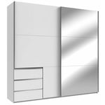 Armoire coulissante lisbeth 1 porte 3 tiroirs blanc 1 miroir 200 x 236 cm hauteur