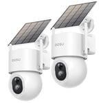 AOSU Camera Surveillance WiFi Exterieure sans Fil Solaire - 3K 5MP Caméra WiFi Solaire avec 400 lumens Projecteur - 3W Panneau Solaire 2.4GHz Vision Nocturne Couleur Détection Humaine 360° PTZ, 2 Duo