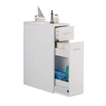 Relaxdays Slide-Out Storage Cabinet, Bathroom & Kitchen, 2 Drawers, Narrow Trolley, Space-Saver, HWD 61.5x20x45cm, White