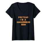 Womens Funny Pretend as Gingerbread Man Christmas Cookie Tee Fun V-Neck T-Shirt