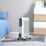 Oil Filled Radiator 7 Fin Portable Heater w/ Wheels and 3 Heat Settings, White