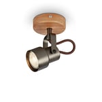 Briloner Leuchten - Spot, applique murale, rétro, vintage, spot pivotant et orientable, 1x GU10, 5 watts, 460 lumens, 3000 kelvins, métal-bois, gris antique, 90x100x127mm (DxLxH)