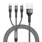 Câble Multi Usb,3 En 1 Câble Universel [1.2m] Multi Usb Câble De Chargement En Nylon Avec Micro Usb Type C Lightning Câble Pour Iphone,Samsung Galaxy S23,Huawei,Honor,Oneplus- Gris