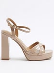 River Island Cross Strap Platform Healed Sandals, Pink, Size 4, Women