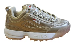 Fila Disruptor Womens Gold Trainers Patent Leather - Size UK 4.5