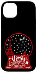 Coque pour iPhone 14 Plus Joyeux Noël Paris horizon dans la boule à neige scintille