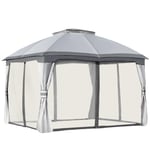 3.7 x 3Metre Outdoor Steel Frame Gazebo with 2-Tier Roof Sidewalls