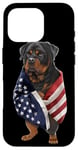 Coque pour iPhone 16 Pro Chien Rottweiler patriotique enveloppé dans un drapeau américain américain