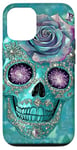 Coque pour iPhone 15 Pro Mignon rose et crâne avec étoiles crânes turquoise