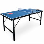 Sweeek - Mini table de ping pong 150x75cm - table pliable indoor bleue. avec 2 raquettes et 3 balles. valise de jeu pour utilisation intérieure.