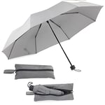 Maximex Parapluie de poche 2 en 1 avec poche, parapluie de poche peu encombrant avec sac de courses intégré, parapluie de poche à séchage rapide avec anse et faible poids, 40 x 40 m, gris, 7x25x7 cm