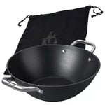 FMprofessional Force Wok en fonte 32 cm - Poêle wok avec revêtement antiadhésif de qualité supérieure - Convient à tous les types de feux (y compris induction) - Environ 33 x 42,8 x 12 cm