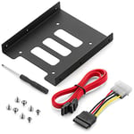 deleyCON Cadre de Montage pour Disques Durs 2,5" Adaptateur SSD vers 3,5" Cadre Amovible Cadre de Montage Rails de Support Avec vis Câble SATA Adaptateur Secteur et Tournevis