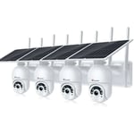 Lot de 4 Caméra Surveillance WiFi Extérieure avec Panneau Solaire Caméra S20 4MP sans Fil sur Batterie Rechargeable Détection Humaine pir Blanc