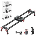 NEEWER Curseur de Caméra en Fibre Carbone 40cm avec Rotule 360°/Pince Téléphone/Support de Caméra d'action,Rail Dolly Rail avec 4 Roulements et Pied,Compatible avec GoPro Insta360 iPhone Android,CS1M