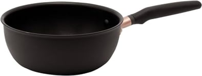 Meyer Accent Large Saucepan Non Stick 22cm - Induction Suitable Saucier Pan with Ergonomic Heat Resistant Handles, Dishwasher Safe, Durable Hard Anodised Cookware, Black, 2.8L