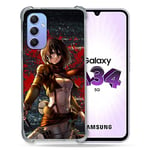 Cokitec Coque Renforcée en Verre Trempé pour Samsung Galaxy A34 5G Manga Attaque Titans Mikasa