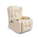 Panana Recliner Chair Bonded Leather Armchair Massage Swivel Heated Gaming Adjutable Reclining Chair Single Padded Seat Leather Sofa for Living Room Office Lounge (Cream)
