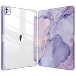 FINTIE Coque pour iPad Pro 13 Pouces 2024 M4 - [Rangement de Stylet] Coque Arrière Transparente Claire, Housse Antichoc avec Bord en TPU Étui Pliable, Marbre Lilas