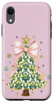 Coque pour iPhone XR Noeud en ruban rose coquette vert sapin de Noël Preppy Holiday