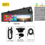 Caméra de tableau de bord sans fil pour voiture,miroir 4K,DVR,12 "",caméra avant et arrière,dashcam voiture,camera de recul,camera voiture,camera voitures Carplay - Type [X271]-12IN-Carplay-32G